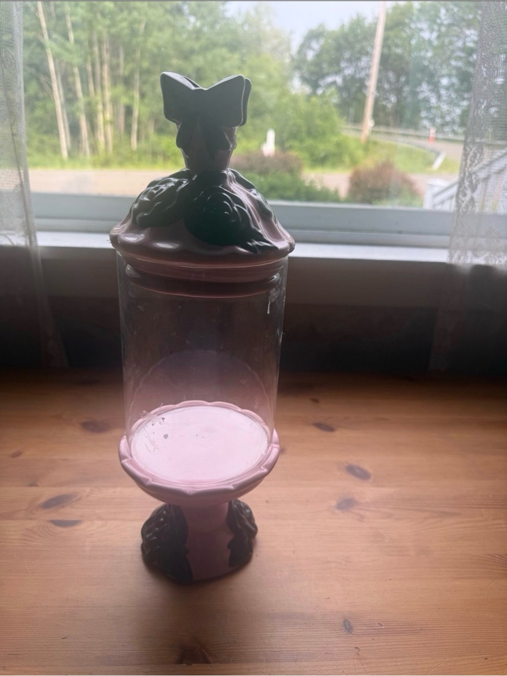 Coquette Black Bow and Pink Glass candy jar